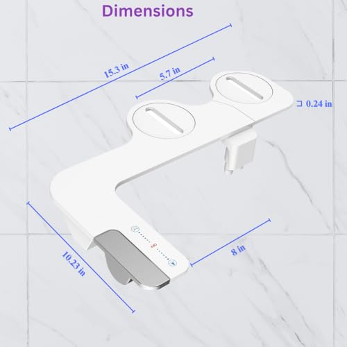 Ultra-Thin Bidet Attachment for Toilet with Non-Electric Self-Cleaning Water Pressure Adjustable Dual Nozzles for Rear & Front Wash, Easy Installation – Fits Most Toilets