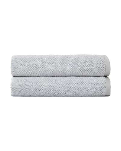 Cozy Earth Nantucket 60% Cotton 40% Viscose from Bamboo Bath Towel | 600 GSM Plush and Fast-Drying with Rice Weave Pattern, 2 Pack 30" x 58" Luxury Bath Towel, Harbor Mist - color: Heathered Harbor Mist, size: Bath Towel