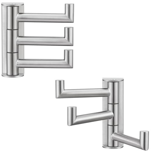 Angle Simple Brushed Nickel Towel Hooks, Swivel Coat Wall Hook, 2 Pack | Robust 304 Stainless Steel, Foldable Robe Towel Holder, Bathroom Kitchen Closet Space Saver for Home Storage, Screws Mounted - color: Brushed Nickel, size: 2 Pack