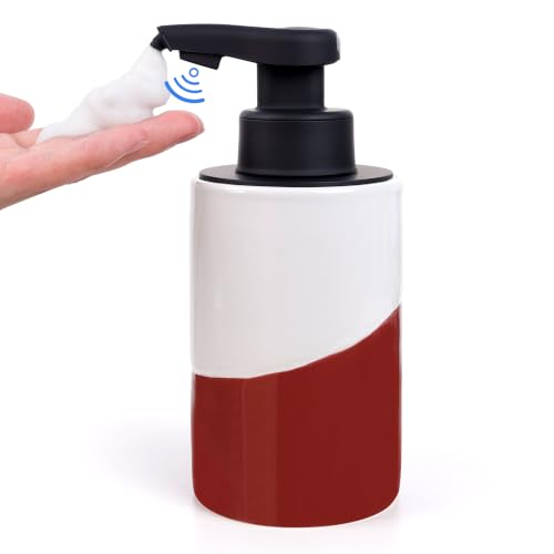 BosilunLife Automatic Soap Dispenser Ceramic Hand Free Soap Dispenser Pump Rechargeable Smart Electric Soap Lotion Dispenser Touchless for Kitchen Bathroom (White-Red, Foam Pump) - color: White-red (Foam)