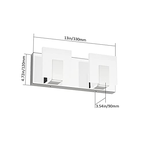 Aipsun 2 Lights Dimmable Modern LED Vanity Light for Bathroom Frosted White Acrylic Chrome Up and Down Bathroom Wall Light Fixtures Over Mirror(White Light 6000K) - size: 2 Lights