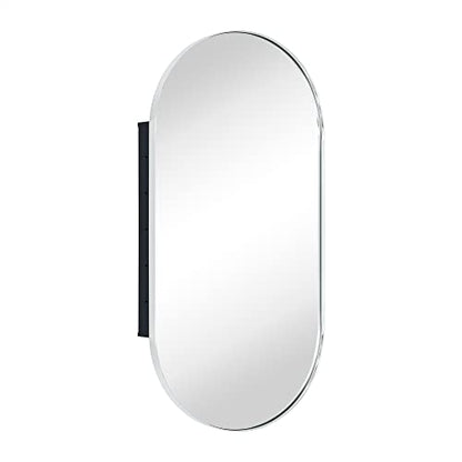 Chrome Oval Recessed Bathroom Medicine Cabinet with Mirror Stainless Steel Metal Framed Oblong Pill Shaped Bathroom Cabinet with Mirror 16x33'' - color: Chrome