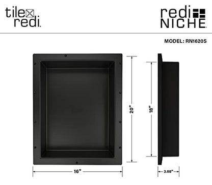 Tile Redi USA RN1620S-BI Redi Niche Single Recessed Shower Shelf, One Inner Shelf, 20" H x 16" W, Black - size: 20" H x 16" W (1 Shelf)