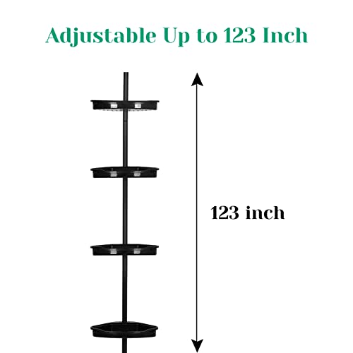 GAOMON Bathroom Rust-Resistant Shower Trolley Corner, 4-Tier Adjustable Shelf with Tension Rod, Bathroom Accessories Shower Organizer, Floor Standing Bath Shelf Bracket, Up to 123 Inch, Black