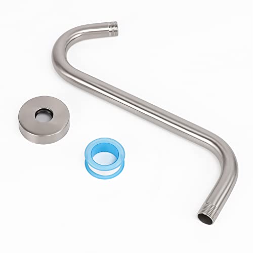 S Shaped Shower Arm, High Rise Shower Head Extension Pipe Standard 1/2" Connection with Flange, Awesome Shower Experience-Stainless Steel Bathroom Accessory(12 Inch S Shape, Brushed Nickel) - color: Brushed Nickel, style: 12" S Shape