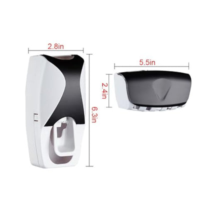 Automatic Toothbrush Dispenser Wall Mount Toothpaste Squeezer and Toothbrush Holder Set for Kids Family Bathroom Use (Black)