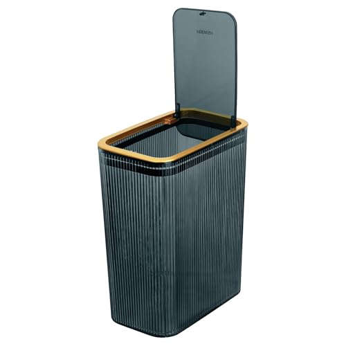 Garbage Can, Bathroom Trash Cans with Lids, 2.6 Gallon (Blue) | Transparent Trash Can , Office, Plastic Slim Waste Basket with Press Top Lid, 10L Clear Trash Bin for Home, Kitchen - color: Blue, style: Top and Bottom Opening