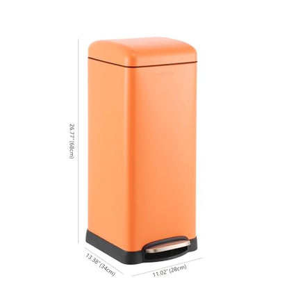 happimess Betty 8 Gal Step Trash Can Soft-Close Lid, Carrot Cake | Removable Liner, Semi-Rectangular, Steel Pedal, Iron Powder Coated, 27" Height, Non-Skid Base - color: Carrot Cake