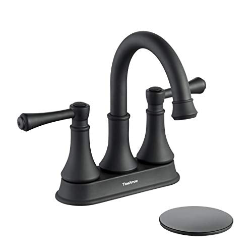TimeArrow Matte Black Bathroom Sink Faucet for 3 Holes with Pop-up Drain | High Arc Modern 2 Handle 4 Inch Bathroom Faucet, Vanity Lavatory Faucet with 360° Swivel Stainless Steel Spout, TAF067Y-MB - color: Matte Black-067Y