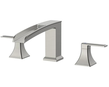 FORIOUS Roman Bathtub Faucet 3 Hole Deck Mount with 2 Handle Brushed Nickel | Tub Faucet for 3-Hole Set, 6-12" Centered Distance, Widespread Garden Bath Tub, Waterfall Spout, High Flow, Brass - color: Brushed Nickel