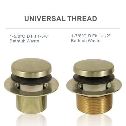HIDROP Brushed Gold Bathtub Drain Assembly Kit, 2-Hole Overflow Faceplate | Tip Toe, 304 Stainless Steel and Brass, Universal Fine/Coarse Thread fit 1-3/8" or 1-1/2" Tub Drain, Tub Drain Replacement - color: Gold, style: 2 Holes
