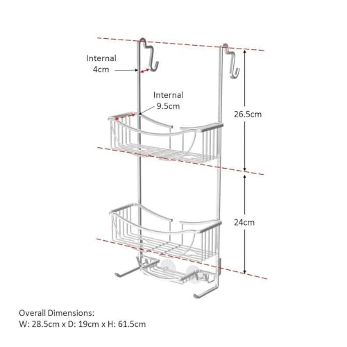 Better Living Products 13634 VENUS 3-Tier Over the Shower Door Caddy, Grey | Rustproof Aluminum Shower Door Organizer, 2 Large Baskets, Built-in Storage Hooks & Soap Dish, Suction Cups, No Drill