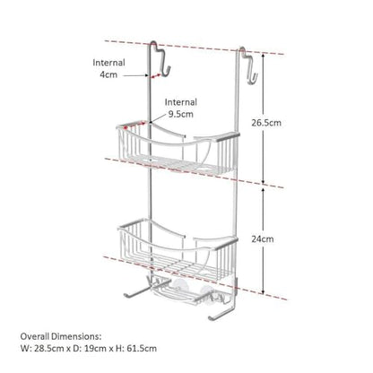 Better Living Products 13634 VENUS 3-Tier Over the Shower Door Caddy, Grey | Rustproof Aluminum Shower Door Organizer, 2 Large Baskets, Built-in Storage Hooks & Soap Dish, Suction Cups, No Drill