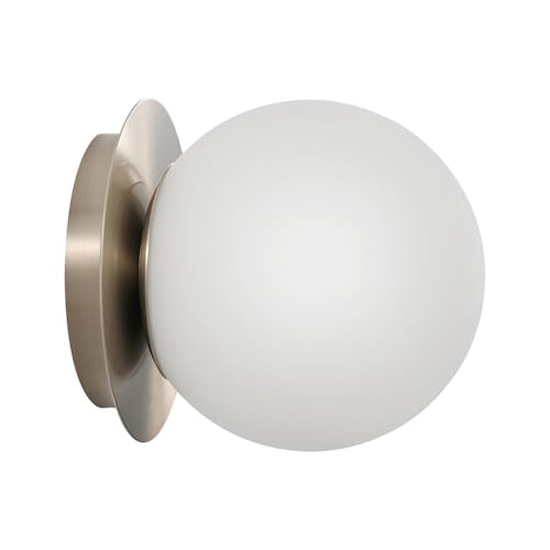 Modern Nickel Globe Wall Sconce，Single Light with Milk Glass Shade | 6" Minimalist Spherical Vanity Sconces,Contemporary Small Brass Ball Lights Fixture for Entryway Bedside Bathroom,E26 Base - color: Nickel - Milk Glass, size: 1-Light