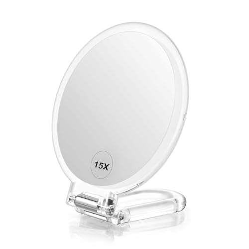 CLSEVXY Magnifying Handheld Mirror Double Sided, Magnification Hand Mirrors, Travel Folding Hand Held Mirror, 360°Rotation Pedestal Makeup Vanity Mirror - color: Transparent