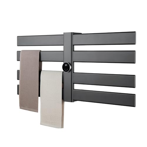 K&KALONZO Electric Towel Warmer Wall Mount Heated Rack Timer, 8-Bar,Black | Fast Heat in 2 Min, 3 Heat Levels, Anti-Scald, NTC Safety, Plug-in/Hardwired Aluminum Towel Warmer for Bathroom - color: Black, size: 8-Bar