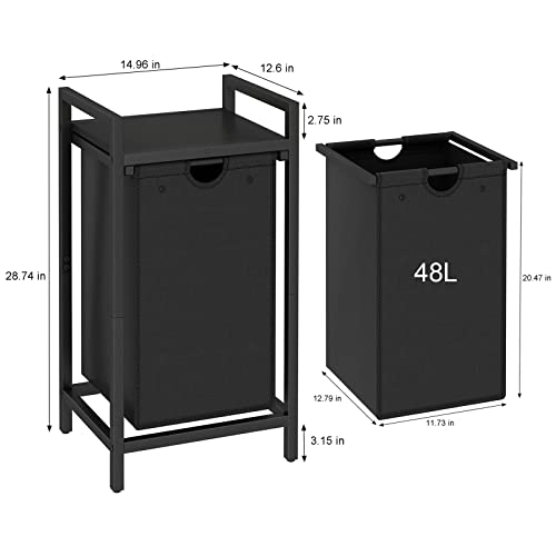 LAATOOREE Laundry Hamper, Two-Color Laundry Basket with Removable Laundry Bag and Top Shelf, Clothes Hamper for Samll Space,Laundry Room, Bedroom, Bathroom - style: 1bag-Black Walnut