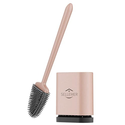 Silicone Toilet Brush, Ventilation Slots Holder 1 Pack, Rose Gold | Flexible Bristles Flat Head for Rim, Hair Tangle-Free, Easy to Clean, Compact Design, Rustproof Handle, for Toilet/Sink/Tub - color: Rose Gold