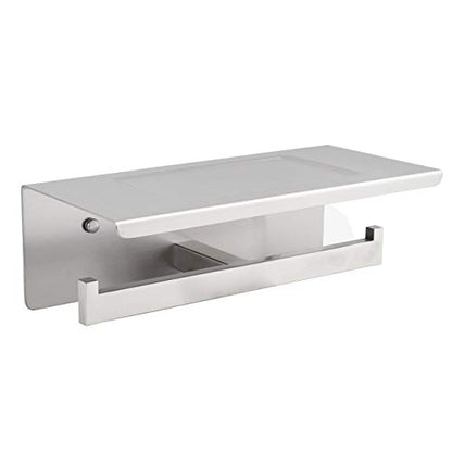 Bathroom Toilet Paper Holder with Shelf, Stainless Steel Double Roll Toilet Tissue Holder Dual Wall Mounted for Mobile Phone Storage, Brushed Finish - color: Brushed