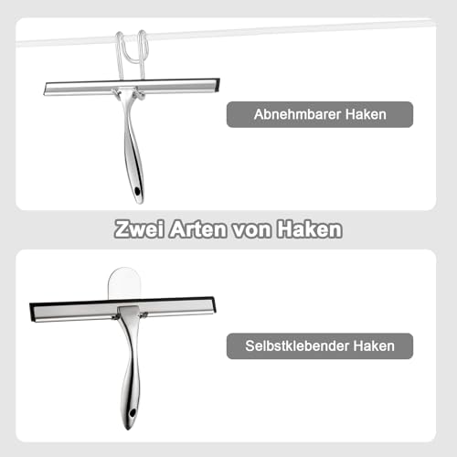 Shower Squeegee, 10 Inch Squeegee Shower Stainless Steel Window Squeegee for Glass Door Shower with Holder