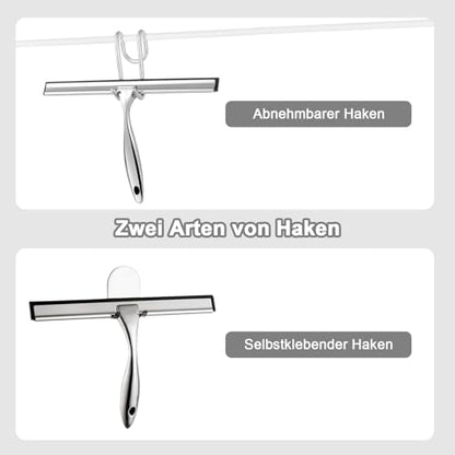 Shower Squeegee, 10 Inch Squeegee Shower Stainless Steel Window Squeegee for Glass Door Shower with Holder