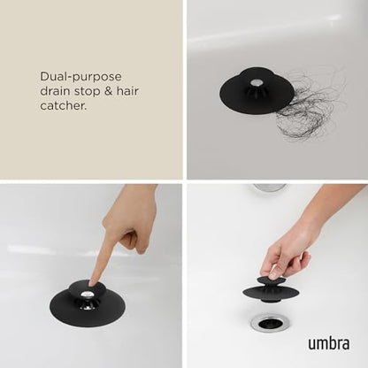 Umbra Flex Hair Catcher, Dual Purpose Shower Drain Stopper, 3-Inch, Black - color: Black