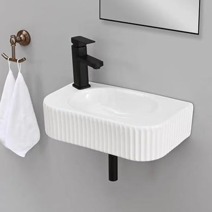 Bathroom Vessel Sink Rectangular Wall Mount Sink White Wall Mounted Bathroom Sink with Faucet and Drain White Porcelain Ceramic Washing Small - color: White 1