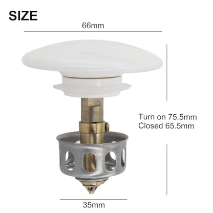 Bathroom Basin Drain With Strainer Basket For Countertop Bathtub, Brass And Ceramic Up Stopper(White) - color: White