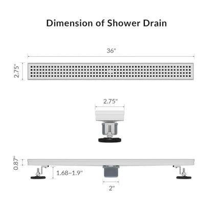 36 Inch Linear Shower Drain, Brushed 304 Stainless Steel, CUPC Certified Rectangle Floor Drain with Removable Grate and Leveling Feet - color: Brushed, size: 36''