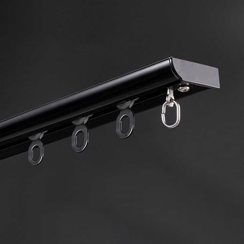 Ultra-Thin Curtain Track Aluminum Curtain Track Ceiling Mounted Curtain Rail Curtain Single Tracks Room Divider-Ceiling Curtain Rail Curtain Pole for Living Room/Bedroom(Black,1.1m(3.6ft)) - color: Black, size: 1.1m(3.6ft)
