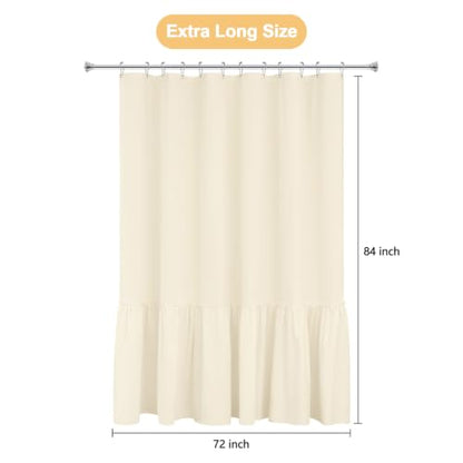 Seenus Cream Ruffle Shower Curtain Fabric with Waterproof TPU Backed, 72 x 84 Inch Extra Long French Country Ruched Shower Curtain No Liner Needed, Soft Microfiber Ivory Bath Curtain Washable - color: Ruffled - Cream, size: 72"W x 84"L (Pack of 1)