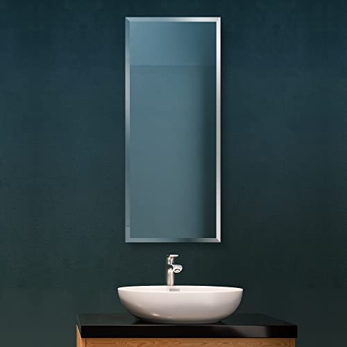 18x40 Inch Rectangle Frameless Bathroom Vanity Mirror with Beveled Edge - Shatterproof Wall Mounted Decorative Glass with Safety Backing for Living Room Bedroom Hallway Entryway - Fab Glass and Mirror - size: 18"L x 40"W, style: Rectangle