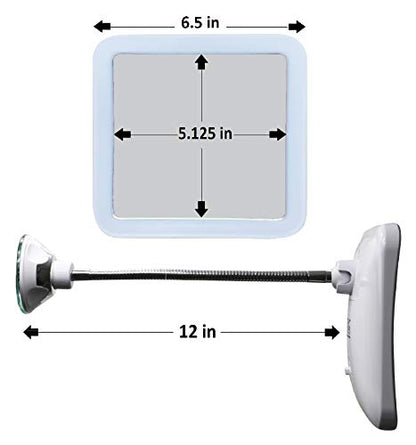Square Flexible Gooseneck LED Lighted 10X Magnifying Makeup Mirror, Power Locking Suction Cup, Bright Diffused Light, 360 Degree Swivel, Portable Cordless Travel and Home Bathroom Vanity Mirror