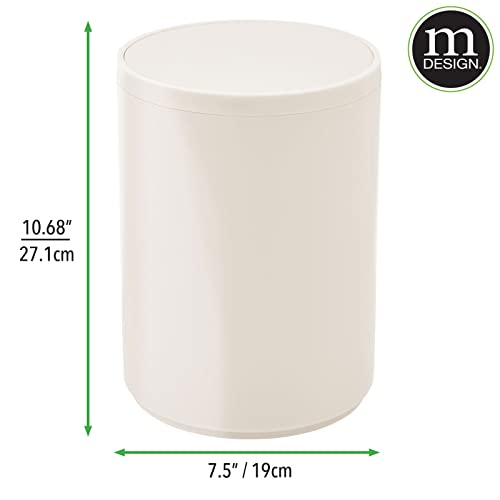 mDesign Plastic Small Slim Round 1.7 Gallon/6.5 Liter Trash Can with Removable Swing Lid - Wastebasket, Garbage Container Basket Bin for Master/Guest Bathroom - Holds Rubbish/Recycle - Cream/Beige - color: Cream