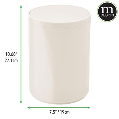 mDesign Plastic Small Slim Round 1.7 Gallon/6.5 Liter Trash Can with Removable Swing Lid - Wastebasket, Garbage Container Basket Bin for Master/Guest Bathroom - Holds Rubbish/Recycle - Cream/Beige - color: Cream