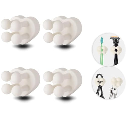 4 Pcs Waterproof Silicone Toothbrush Holder,Cute Multi-Function Wall Mounted Self Adhesive Utility Hook for Hanging Towel Key Plug Cable for Kitchen Bathroom Home Office White - color: Whiteheart4