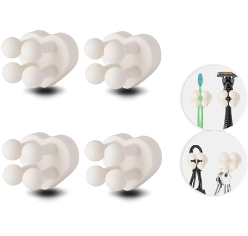 4 Pcs Waterproof Silicone Toothbrush Holder,Cute Multi-Function Wall Mounted Self Adhesive Utility Hook for Hanging Towel Key Plug Cable for Kitchen Bathroom Home Office White - color: Whiteheart4
