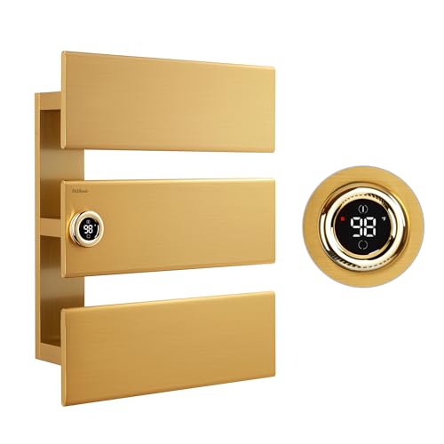 P&Dlusir X Series Heated Towel Rack, 3 Panel, Gold, Left-Wiring | Thermo Control and Timer (1-24h, On), Fast Heating and Drying, Memory & Remote Control Compatible, Memory Function - color: Gold, size: 3 Panel