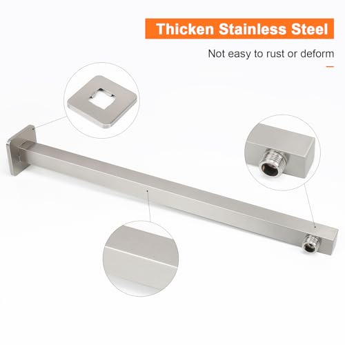 Shower Arm, Rain Shower Head Extension Extender, With Flange and Teflon Tape, Made of Thicken Stainless Steel for Bathroom Rainfall Shower (20 Inch, Brushed Nickel) - color: Brushed Nickel, style: 20 Inch