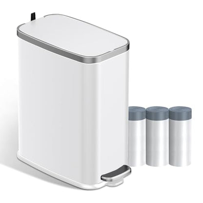 KdbK Stainless Steel Bathroom Trash Can with Lid Soft Close,1.6 Gallon Slim Garbage can,Small Metal Step Wastebasket for Office, Bedroom, Toilet, White - color: White