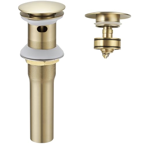BWE Brushed Gold Bathroom Vessel Sink Drain Stopper with Overflow One Piece Pop Up Drain Assembly with Strainer for Bathroom Faucet Sink - color: Brushed Gold, size: With Overflow
