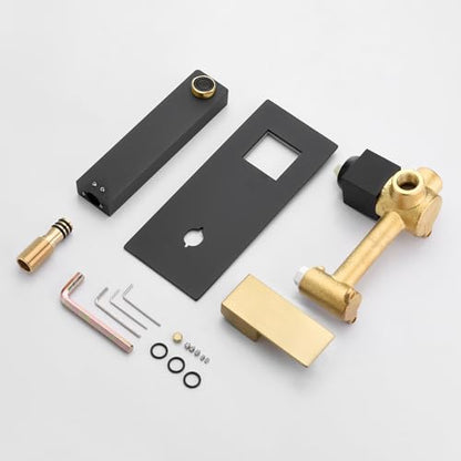 SUMERAIN Wall Mount Bathroom Faucet Black and Gold Finish, Lavatory Vessel Sink Faucet with Rough in Valve - color: Black and Gold, size: Right-Handed