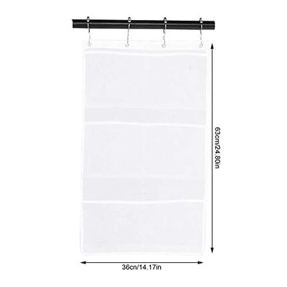 6 Pockets Mesh Shower Organiser Bathroom Over The Door Hanging Mesh Pockets Storage Bag Holder Hanging Caddy with Hooks Quick Dry Bathroom Storage Basket