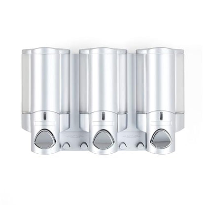 Better Living Aviva Wall Mount Shower Dispenser, 3 x 11 oz, Satin Silver | 3 Chamber, Shower Dispenser for Bathroom, Built-in Hooks, No Drill, Waterproof Dispenser Pump - color: Satin Silver, size: 3-Chamber