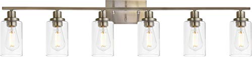 MELUCEE Modern Bathroom Vanity Light Fixtures 6-Light Brushed Nickel | 45.3 Inch Contemporary Wall Light with Clear Glass Shade for Kitchen Living Room Bedroom (Patent No.: US D963914 S) - color: Brushed Nickel, size: 6-Light
