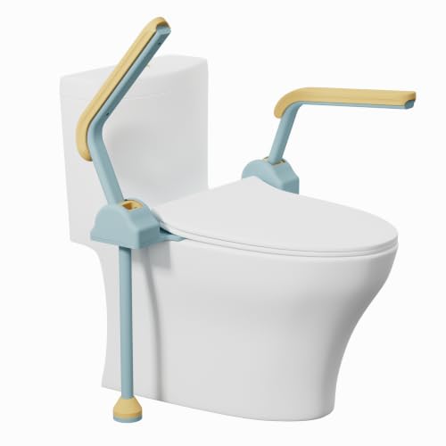 Toilet Safety Rails & Handles for Seniors - Support Legs, Steady at 600 lbs | Wide toilet safety frame with foldable handles, 22.6in clearance. Glow strips for nighttime. For elderly & disabled.