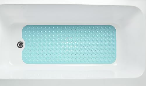 Extra-Long Non-Slip Bathtub & Shower Mat 39”x16” (Smooth/Non-Textured Tubs Only) Safe, Clean, Machine-Washable, Superior Grip&Drainage, Vinyl, Opaque Aqua/Blue-Green - color: Opaque Aqua (Blue-green), size: 39" x 16" (Rectangular)