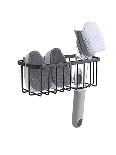 SunnyPoint NeverRust Deluxe Kitchen & Bathroom Sink Sponge Holder Organizer with Adhesive Mount - Additional Suction Cup Included – Sponge & Brush NOT Included – 7.4 x 3.3 x 2.75 Inch (Mat Black) - color: Mat Black, size: 7.4 x 3.3 x 2.75 Inch