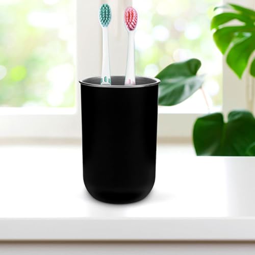 Beaupretty Stainless Steel Mouthwash Cup and Toothbrush Holder, 350ml Double-Layer Bathroom Rinsing Tumblers, 2pcs White and Black Set for ’s Oral Care