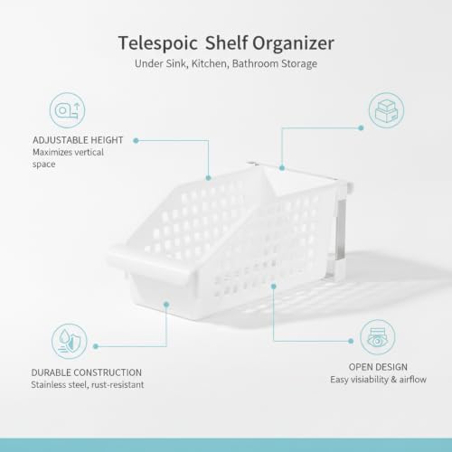 Telescopic Shelf Organizer, Adjustable Stainless Steel Cabinet Divider for Under Sink, Kitchen, Bathroom, and Closet Storage - size: 9.84 x 4.72 x 4.13 in